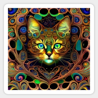 Cat Art Nouveau Psychedelic Rainbow Jewelry Sticker